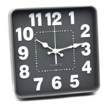 Relógio de Parede Quadrado 25cm Cinza Analógico Decorativo para Casa Cozinha ou Sala - DMA