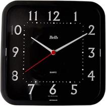 Relógio de Parede Quadrado Econômico Preto 21,3cm Cozinha Sala Quarto Decoração - Bells