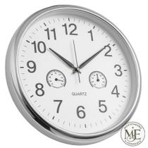 Relógio de Parede Quartz 25cm Moldura Prateada com Visor em Vidro Silencioso para Sala Escritório