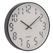 Relógio de Parede Quartz em Plástico Branco com Preto 30,5x4cm -Lyor