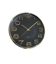 Relógio de Parede Quartz Preto e Dourado 32,8x32,8x5cm