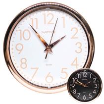 Relógio De Parede Redondo 23cm Rose Gold - Ponteiro Analógico Tic Tac - Design Moderno Decorativo Ideal para Cozinha Sala Recepção ou Escritório