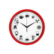 Relógio de Parede Redondo Analógico Café Vermelho 25cm - Casambiente