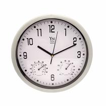 Relógio De Parede Redondo C/ Termômetro Cinza Analógico 26cm