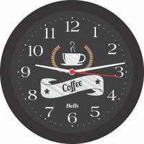 Relógio De Parede Redondo Coffee Preto 21,7Cm Bells