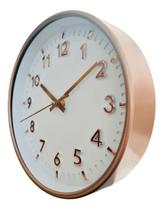 Relógio de Parede Redondo Decorativo Branco e Rose Gold 25cm Ponteiro Silencioso Quartz Decoração de Cozinha Sala Quarto Casa ou Escritório - DMA