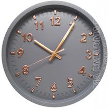 Relógio de Parede Redondo Decorativo Cinza e Rose 20cm Moderno Silencioso Sem Barulho Quartz para Decoração Cozinha Sala Quarto ou Escritório - DMA
