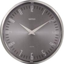Relógio de Parede Redondo Decorativo Cinza Prata 23cm Ponteiro Tic Tac Decoração de Cozinha Sala Casa ou Escritório - Nativo