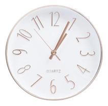 Relógio de Parede Redondo Decorativo Moderno Rose Gold e Branco 25cm Ponteiro Silencioso Quartz para Decoração de Cozinha Sala Casa ou Escritório - DMA
