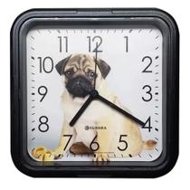 Relógio de Parede Redondo Decorativo Preto Cachorro PUG- Ambiente Herweg