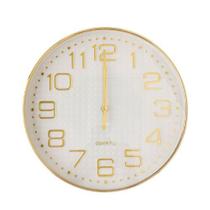Relógio de Parede Redondo Grande Branco Gold 30x30cm Quartz Silencioso Moderno Decorativo