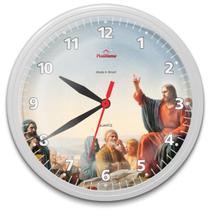 Relógio de Parede Redondo Ômega Branco Jesus Cristo no Monte Plashome Sala Cozinha e Escritório e Decoraçaõ