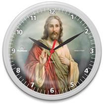 Relógio de Parede Redondo Ômega Branco Jesus Cristo Plashome Sala Cozinha e Escritório e Decoração