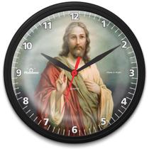 Relógio de Parede Redondo Ômega Preto Jesus Cristo Plashome Sala Cozinha e Escritório e Decoraçaõ