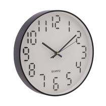 Relógio de Parede Redondo Plástico Quartz Branco e Preto 30,5x4 cm
