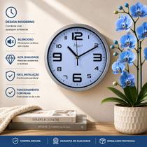 Relógio de Parede Redondo Prata 20cm com Números Grandes Relógio de Parede Redondo Prata 20cm com Números Grandes