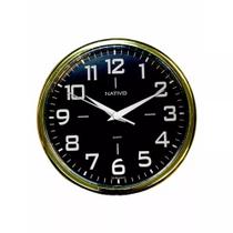 Relógio de parede redondo várias cores e borda dourada 23cm-nativo - Nativo