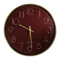 Relógio de Parede Requinte Cromado Bordô e Dourado Luxo 30cm - Tuut