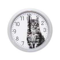 Relógio De Parede Sala Cozinha Gatinho Gato Cat 24cm Redondo Branco