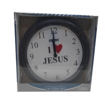 Relógio De Parede Sala Cozinha Grande 21,5cm I Love Jesus Eu Amo Jesus - Solomon