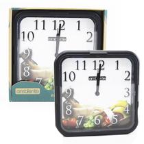 Relógio De Parede Sala Cozinha Pilão 22,5cm Quadrado Preto Pilha Inclusa