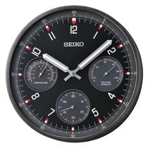 Relógio de Parede Seiko Shelby 33cm - Sem Tique-Taque, Preto, com Temperatura