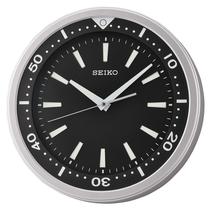 Relógio de parede Seiko Watch Face 35 cm preto e prata com Quiet Sweep