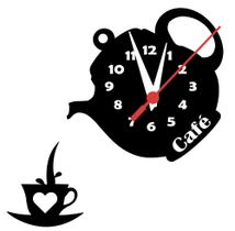 Relógio de parede silencioso Bule+Xícara decoração de interiores MDF.