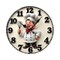Relógio De Parede Silencioso De Madeira Com Design De Cozinha Happy Chef Para Sala De Estar,