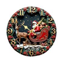 Relógio De Parede Silencioso De Madeira Com Design De Papai Noel E Rena Para Sala De Estar,