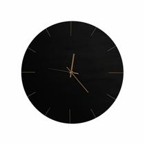 Relógio de Parede Sofisticado em Compensado Preto Fosco e Dourado 40cm