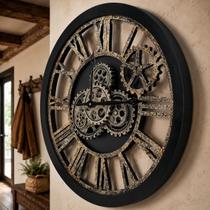 Relógio de Parede The B-Style TB 60 cm Preto Bronze com Engrenagens Relógio de Parede The B-Style TB 60 cm Preto Bronze com Engrenagens