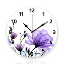 Relógio de parede Tiawutal, operado por bateria, flores roxas de 30 cm