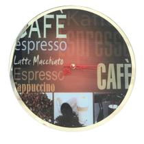 Relógio de Parede Vidro 35cm Estampa Café Expresso e Bordas de Espelho - Saldão - Montarte