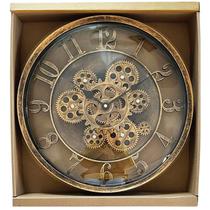 Relógio de parede vintage com engrenagens visíveis e cor envelhecida 26,7x26,7x5,3