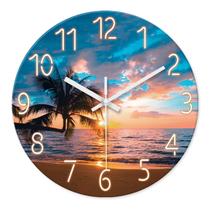 Relógio de parede XFM Blue Nautical Beach Palm Tree 30cm de vidro