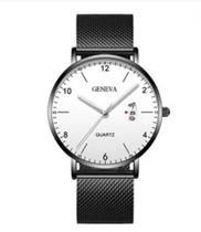 Relógio de pulso a quartzo elegante social esporte fino masculino ultra-fino aço inoxidável