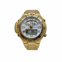 Relógio De Pulso Atlantis Dourado Anadigi Resistente Água50 Cor Do Visor:Branco Relógio De Pulso Atlantis Dourado Anadigi Resistente Água50 Cor Do Visor:Branco