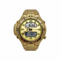 Relógio De Pulso Atlantis Dourado Anadigi Resistente Água50