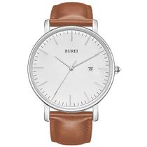 Relógio de pulso BUREI Fashion para homens em couro ultrafino