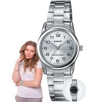 Relógio de Pulso Casio Collection Classico Feminino Pequeno Casual Aço Inóx Prata LTP-V001D