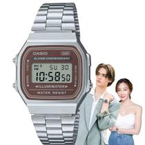 Relógio de Pulso Casio Digital Vintage Resistente Água Quadrado Pequeno Casual Prata A168WA-5AYDF