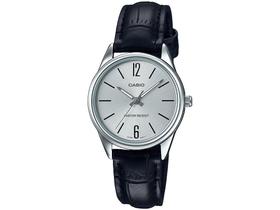 Relógio de Pulso Casio Feminino Analógico Prata Pulseira Couro Redondo Pequeno Leve Casual Original LTP-V005L-7BUDF