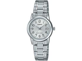 Relógio de Pulso Casio Feminino Analógico Resistente Àgua Casual Redondo Pequeno Aço Inox Quartz Estiloso Clássico Prata LTP-V002D-7BUDF