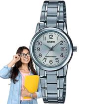 Relógio de Pulso Casio Feminino Analógico Resistente Àgua Casual Redondo Pequeno Aço Inox Quartz Estiloso Clássico Prata LTP-V002D-7BUDF Relógio de Pulso Casio Feminino Analógico Resistente Àgua Casual Redondo Pequeno Aço Inox Quartz Estiloso Clássico Prata LTP-V002D-7BUDF