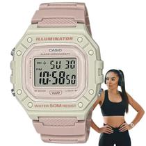 Relógio de Pulso Casio Feminino Digital Esportivo Quadrado Illuminator Nude Prova Dágua 50 Metros W-218HC