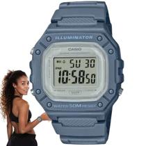 Relógio de Pulso Casio Feminino Digital Esportivo Quadrado Illuminator Prova Dágua 50 Metros Azul W-218HC