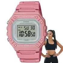 Relógio de Pulso Casio Feminino Digital Esportivo Quadrado Illuminator Rosa Prova Dágua 50 Metros W-218HC-4AVDF