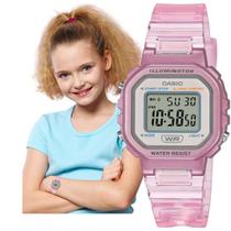 Relógio de Pulso Casio Feminino Digital Prova Dágua Pequeno Quadrado Esportivo Rosa Translúcido LA-20WHS-4ADF