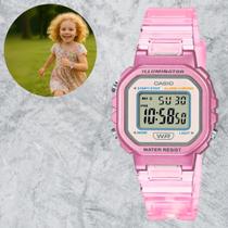 Relógio de Pulso Casio Feminino Digital Prova Dágua Pequeno Quadrado Esportivo Rosa Translúcido LA-20WHS-4ADF